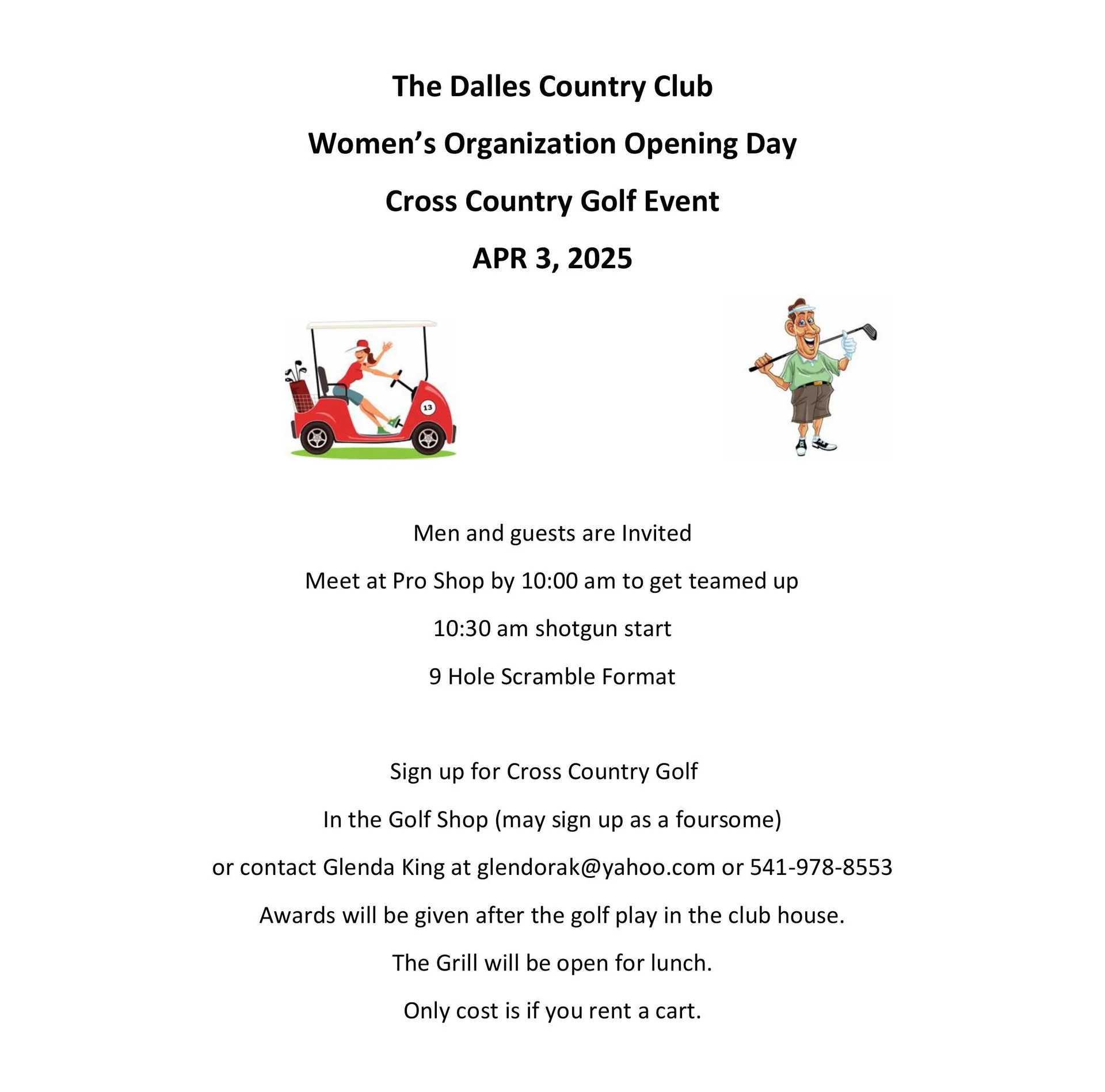 The Dalles Country Club | (April 2025) Women's Opening Day Cross Country Scramble (Event / Flyer)